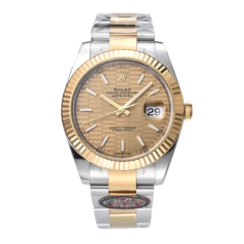 Rolex Datejust – 41 mm – טו טון זהב צהוב רצועת אויסטר באזל משונן לוח מוטיף זהב גימור קצה