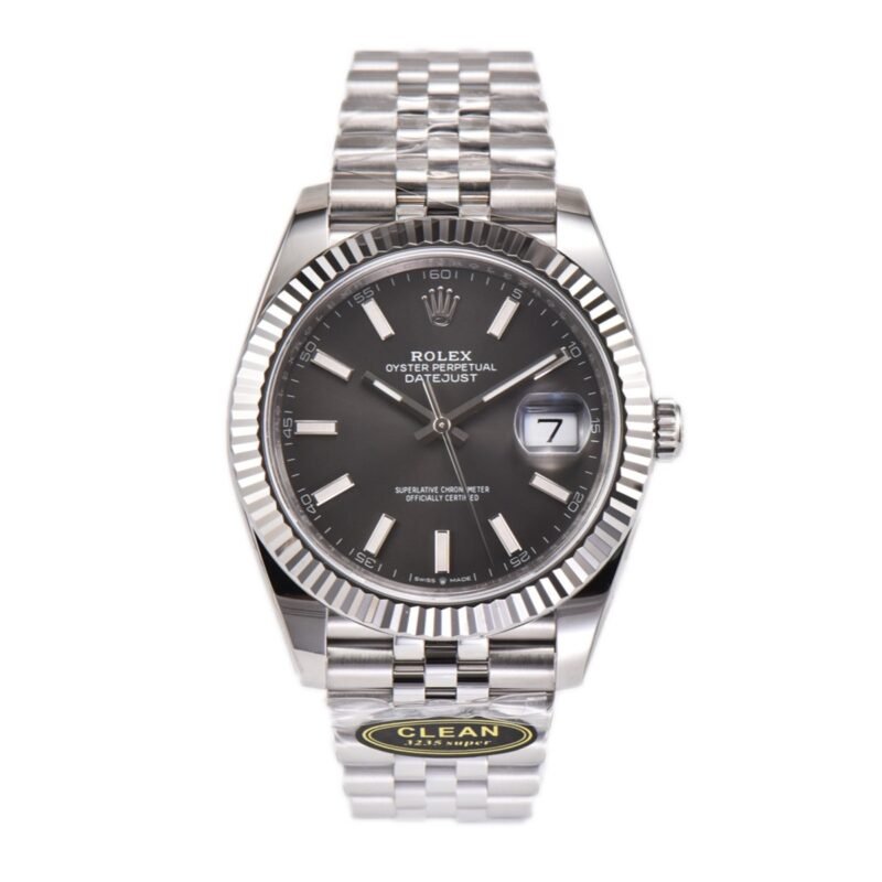 Rolex Datejust – 41 mm – פלדה רצועת ג'ובילי באזל משונן לוח אפור גימור קצה